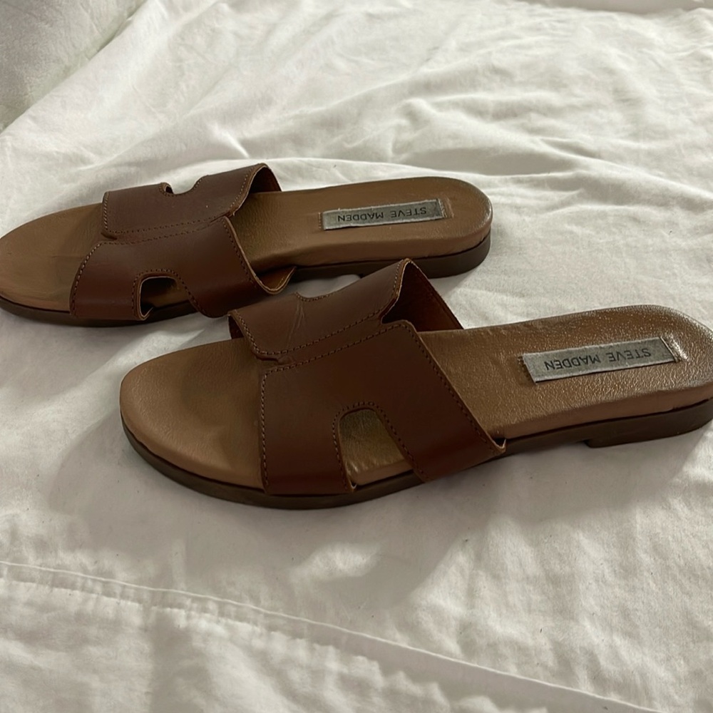Steve Madden Brown Leather Slide Sandals
